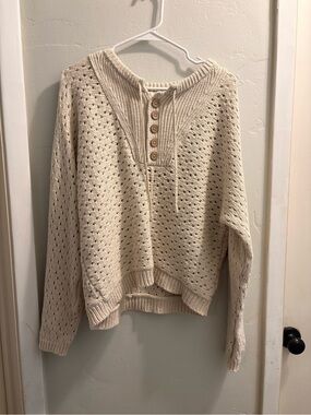 Cozy Knit Button-Front Cream Women's Sweater